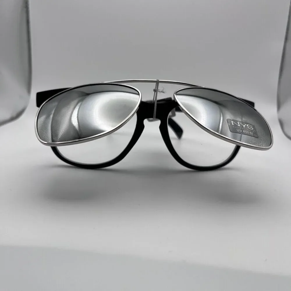 NYS Collection Womens Black Polarized Clip-on Sunglasses One Size NWT